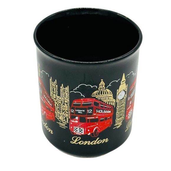 Vintage London England Coffee Mug 10 oz Double Decker Bus Big Ben Ceramic Black - Picture 2 of 7